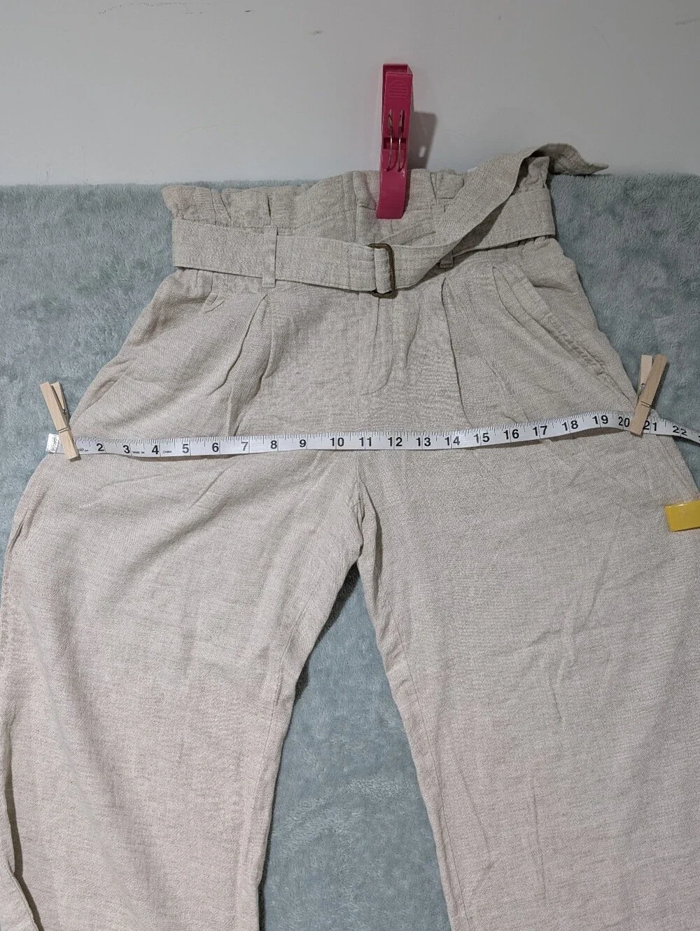 Banana‎ Republic Petite 00 Linen Blend Wide Leg Paperbag Pants Flax Beige Summer